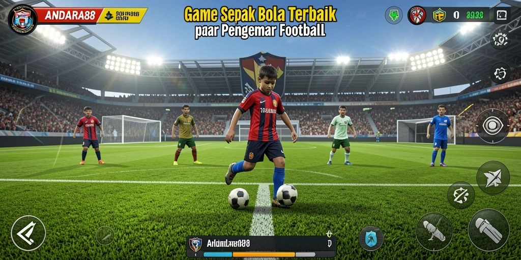 Tampilan gameplay yang seru dan mendebarkan di lapangan sepak bola.