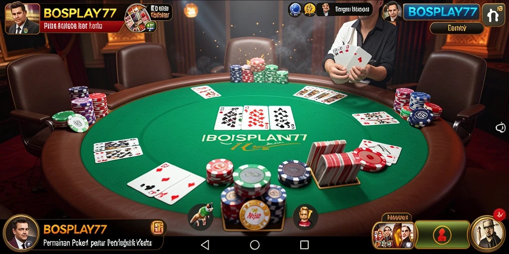 Tampilan screenshot utama BOSPLAY77 menampilkan antarmuka permainan Poker yang menarik.