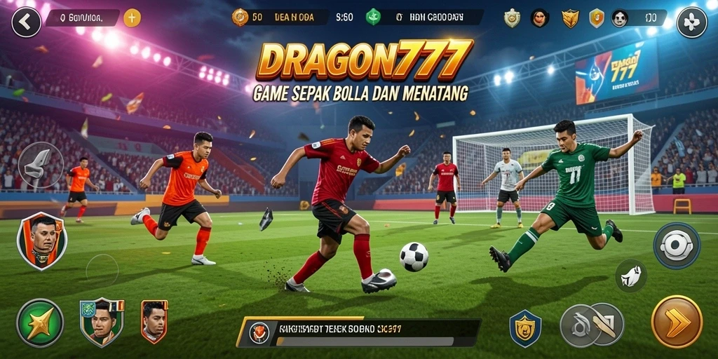 Screenshot menampilkan aksi seru permainan sepak bola di DRAGON777.