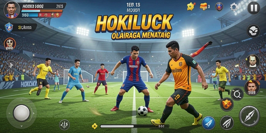 Tangkapan layar HOKILUCK menunjukkan gameplay yang mendebarkan di arena olahraga.