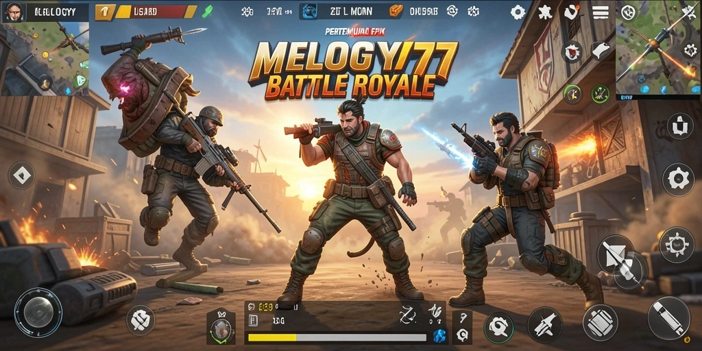 Tampilan menarik dari gameplay seru dalam MELODY77 Battle Royale.