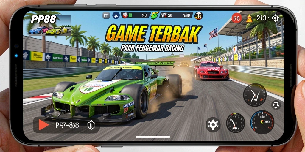 Tampilan gameplay balapan seru di PP88 dengan kendaraan dan trek yang menantang.