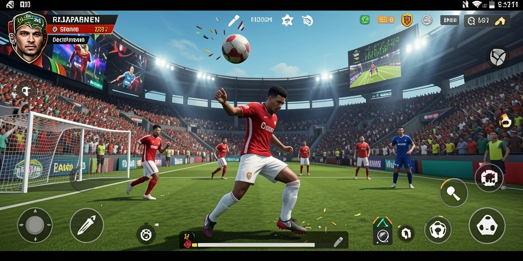 Tampilan gameplay seru dalam RAJAPANEN yang menampilkan aksi olahraga.